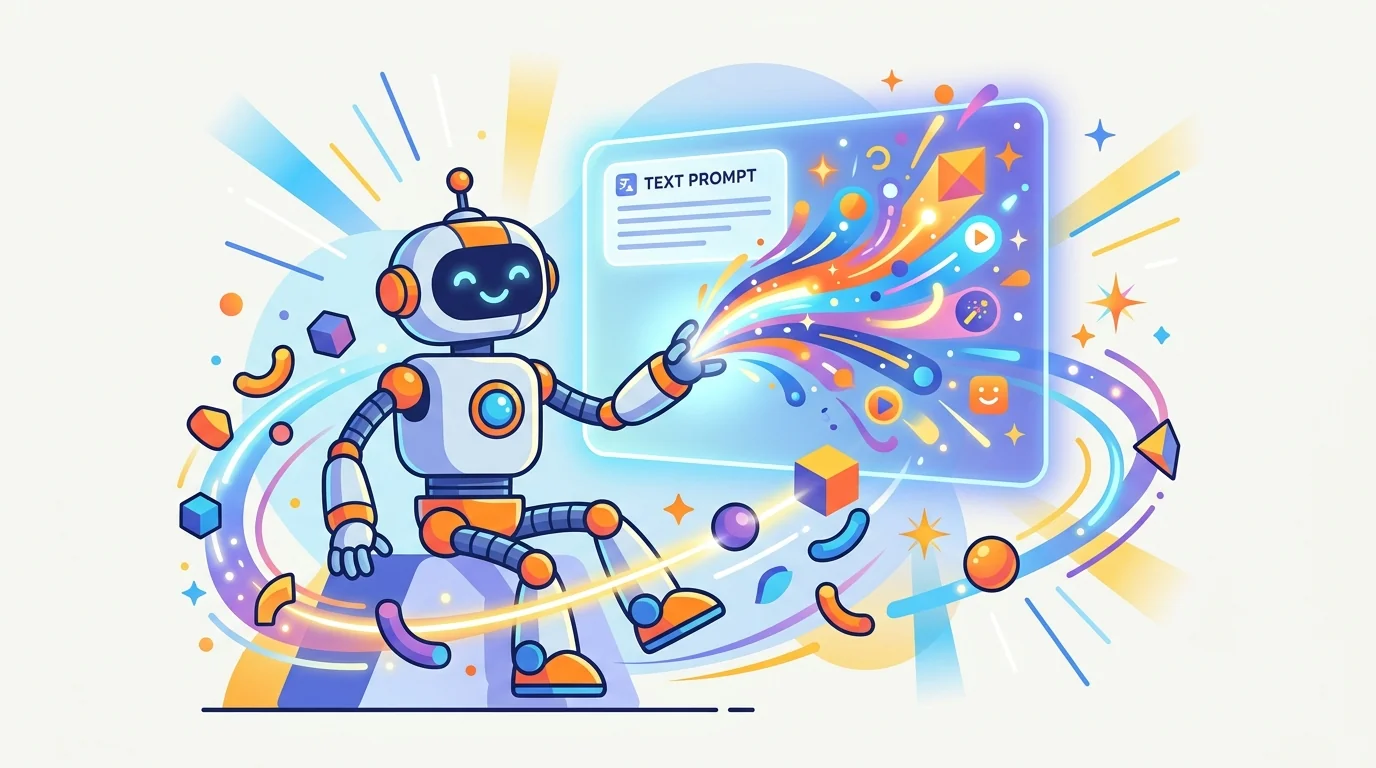 Neon grid of AI motion graphics nodes with electric blue light trails on dark background