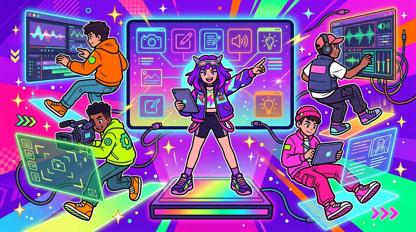 Cartoon content director ranking seven video maker tools on a large team dashboard