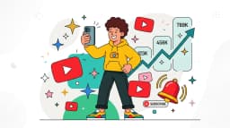 Bold neon YouTube creator setup with electric yellow and coral pink animation sparkles