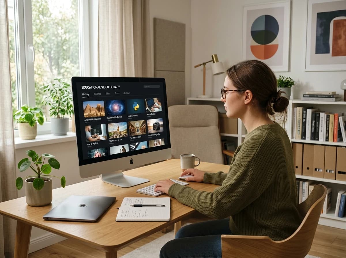 Organized library of educational video content on learning management system