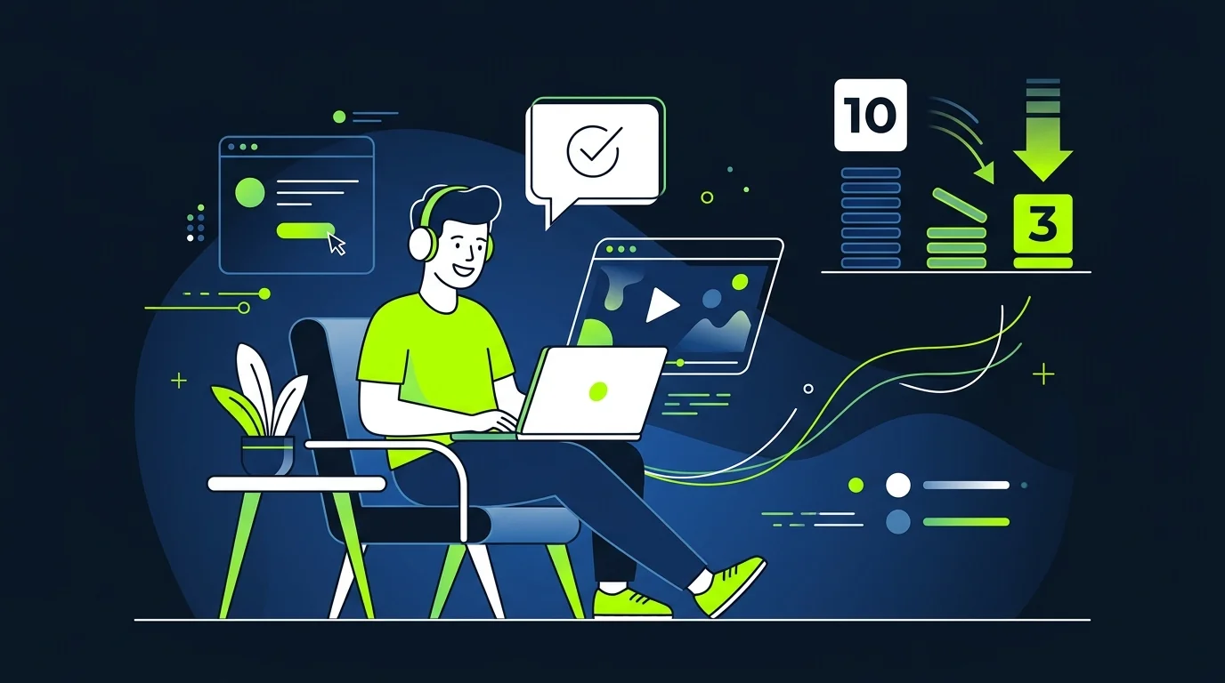 New customer watching a self-serve onboarding video on their laptop